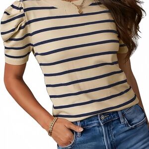 Navy Striped Short Sleeve Top